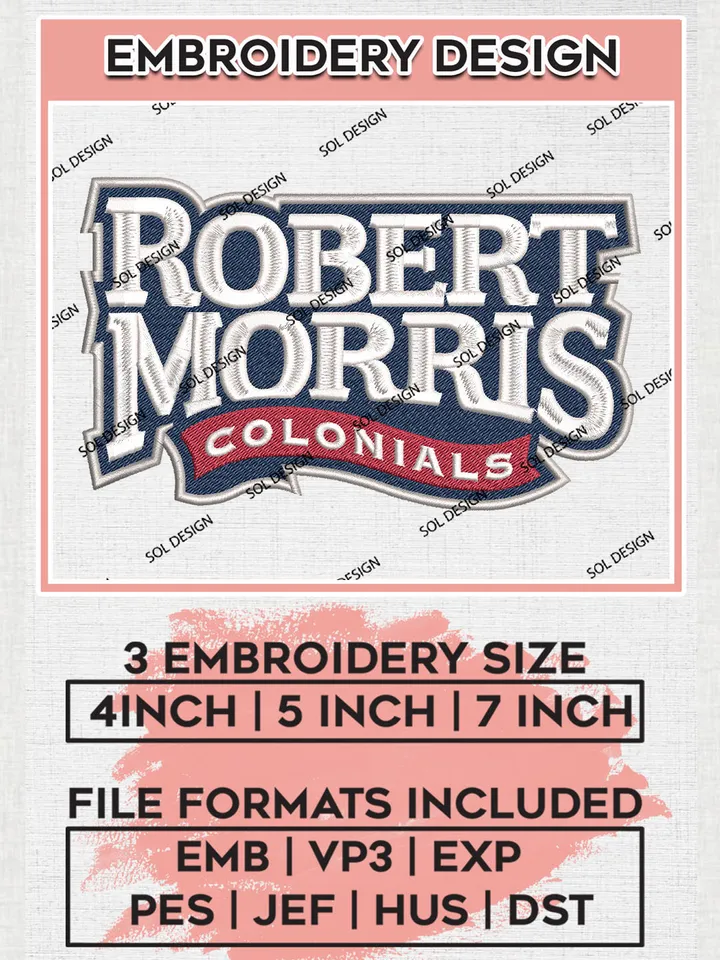 NCAA Robert Morris Colonials Football Team Wordmark Logo Embroidery Design Files, NCAA Robert Morris Colonials Machine Embroidery, NCAA Teams, Game Day, 3 sizes, NCAA Machine embroidery designs, Digital Download