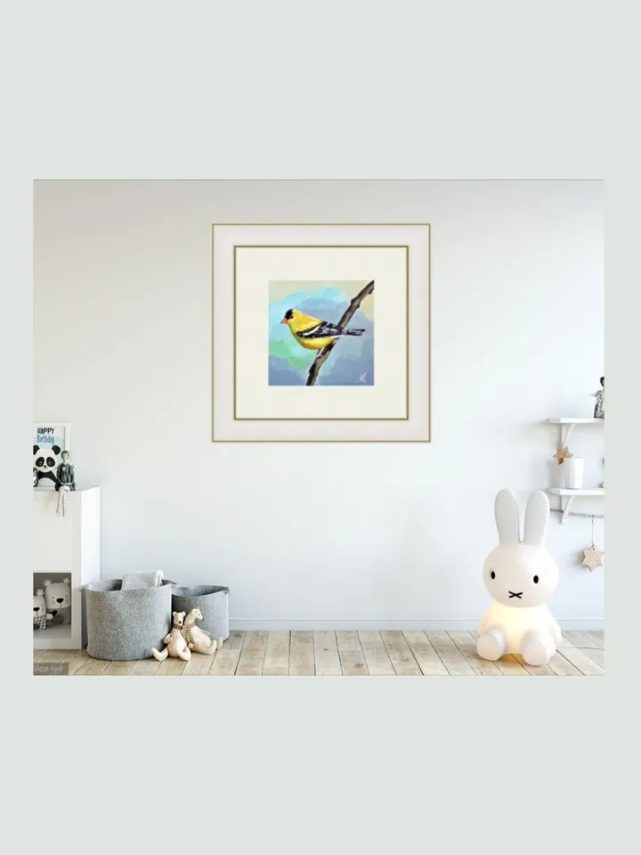 Original Oil Painting Yellow Bird Artwork Miniature Home Decor
