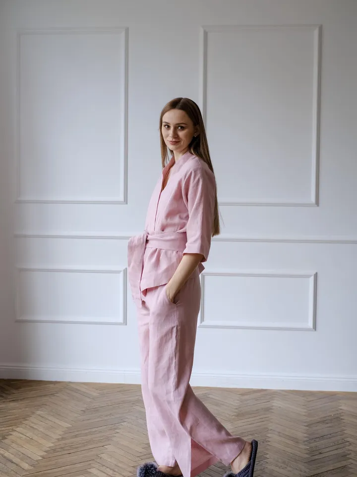 Linen suit - Kimono jacket with pants for women - Linen pants - Linen clothing womens