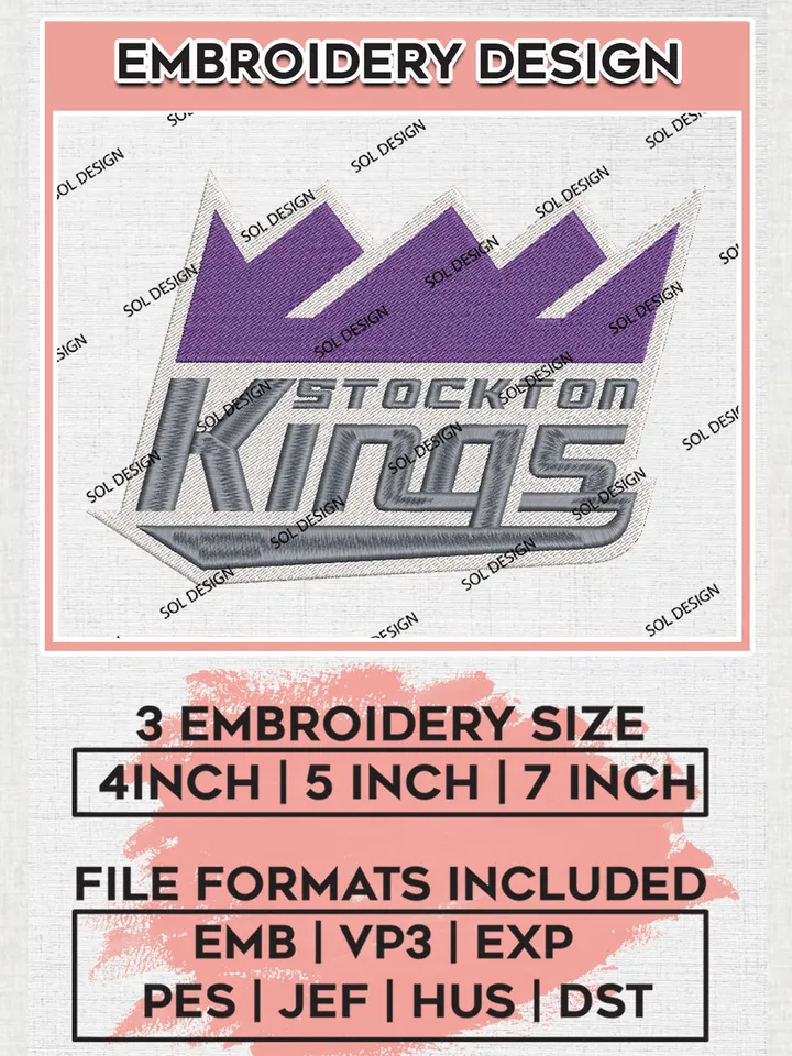 NBA Stockton Kings Basketball Team Logo Embroidery Designs, NBA G League Team Embroidery Files, Basketball Machine Embroidery Designs, NBA Stockton Kings Team Logo, Sport Machine Embroidery Design, Digital Download
