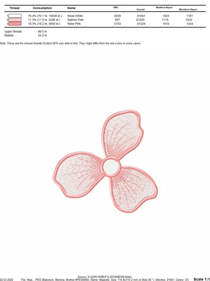 Magnolia flower FSL machine embroidery design Digital embroidery pattern Free standing lace flower file 3D embroidery Magnolia 3D