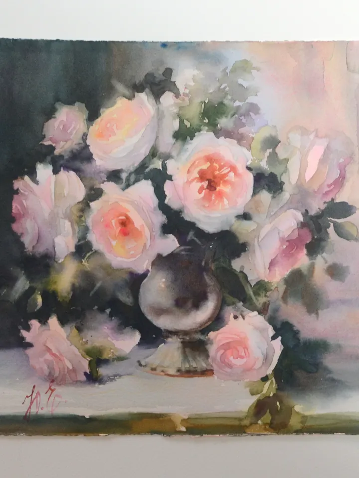 Original painting David Austin roses in watercolor