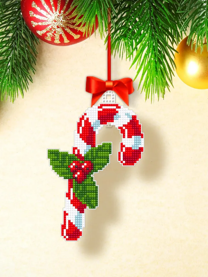 Christmas candy cane cross stitch pattern PDF download Double-sided christmas tree decor for plastic canvas Christmas ornament digital #N187
