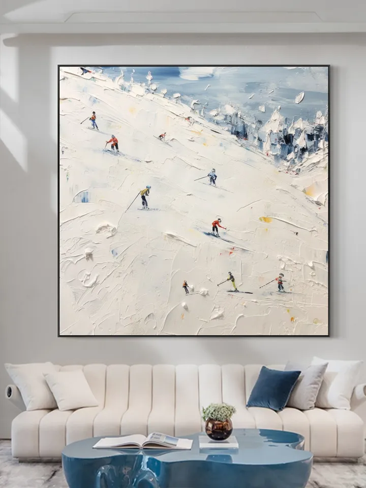 Original Painting on Canvas, Ski Sport Oil Painting, Snow Scene Painting, Large Wall Art, Custom Painting, Home Decor, Living room Wall Art
