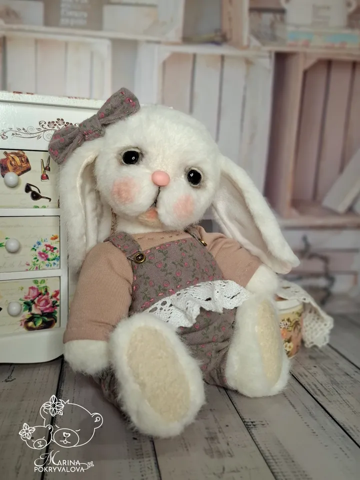 Plush bunny toy Cute bunny teddy in clothes New year gift idea