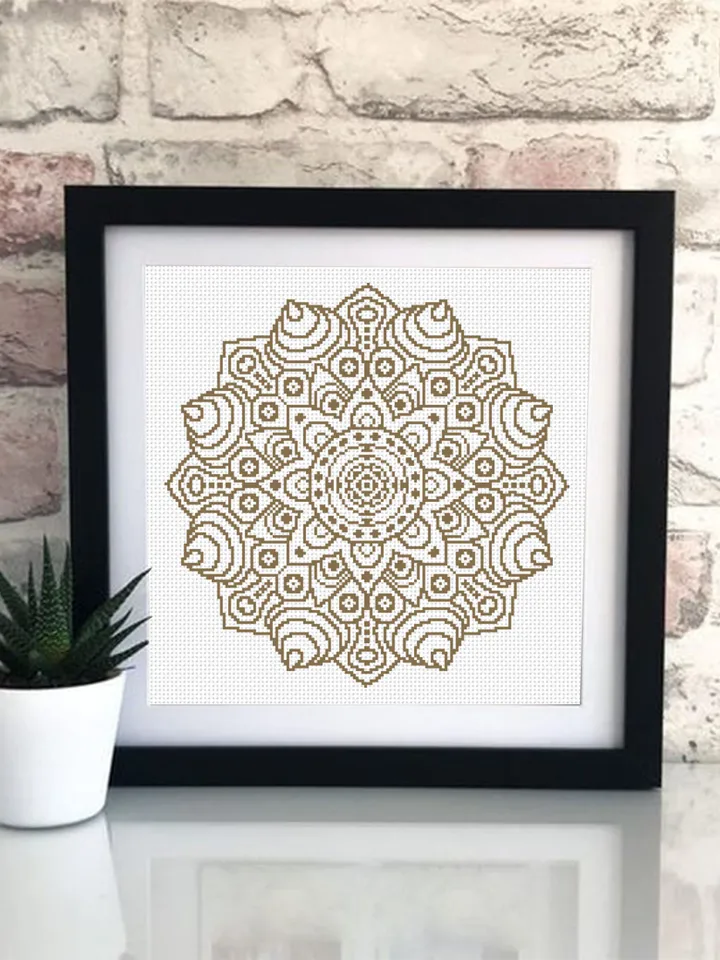 Mandala set cross stitch pattern download PDF, Monochrome mandala embroidery, Mandala digital PDF, Floral ornament cross stitch chart #S12