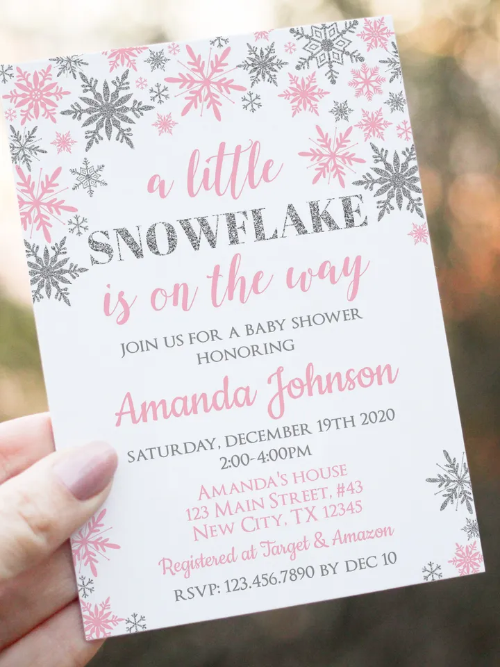 A Little Snowflake is on the way Baby Shower Invitation, Winter Wonderland Baby Shower Invitation, It's a Girl Invitation Editable Template