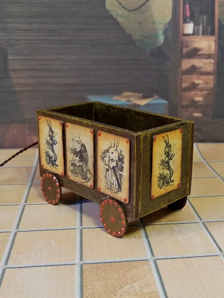 Toy trolley. Toy for dolls. Puppet miniature.1:12 scale.