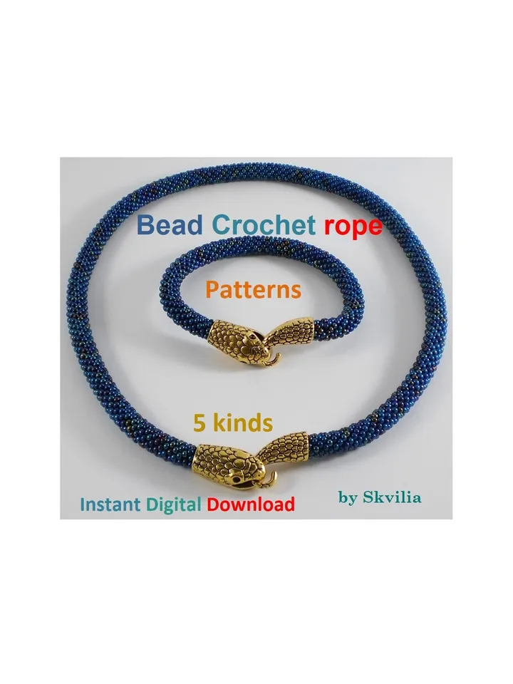 Bead Crochet Snake Necklace Bracelet patterns, Rope bead crochet, DIY, bead crocheting, bead jewelery, Instant Download, PDF patterns