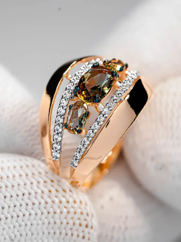 Ring Silver gold plated 925 assay value with sultanite