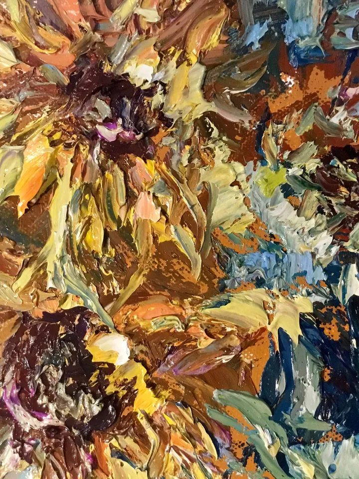 Sunflower fantasy original oil painting on canvas,impasto style textured painting,flowers painting wall decoration,gift