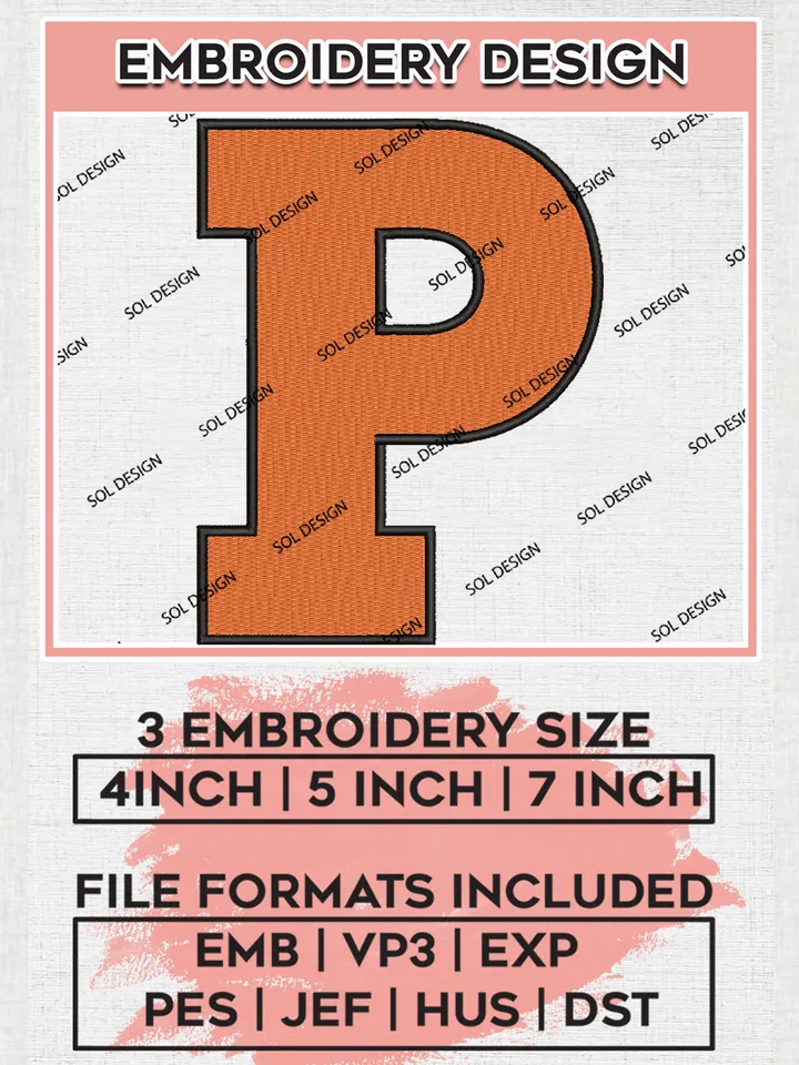 Princeton Tigers College Team Letter Logo Embroidery Design Files, NCAA Princeton Tigers Machine Embroidery, NCAA Teams, Game Day, 3 sizes, NCAA Machine embroidery designs, Digital Download