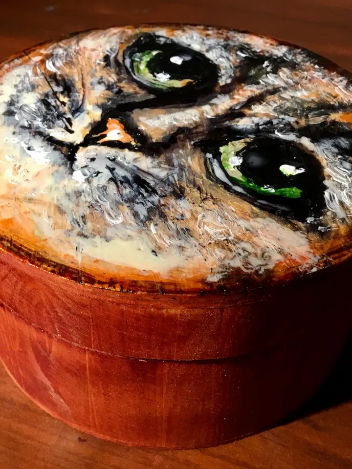 Cat wooden box,cat painting on wood,mix media glass and acrylic painting,unique gift for cat lovers.