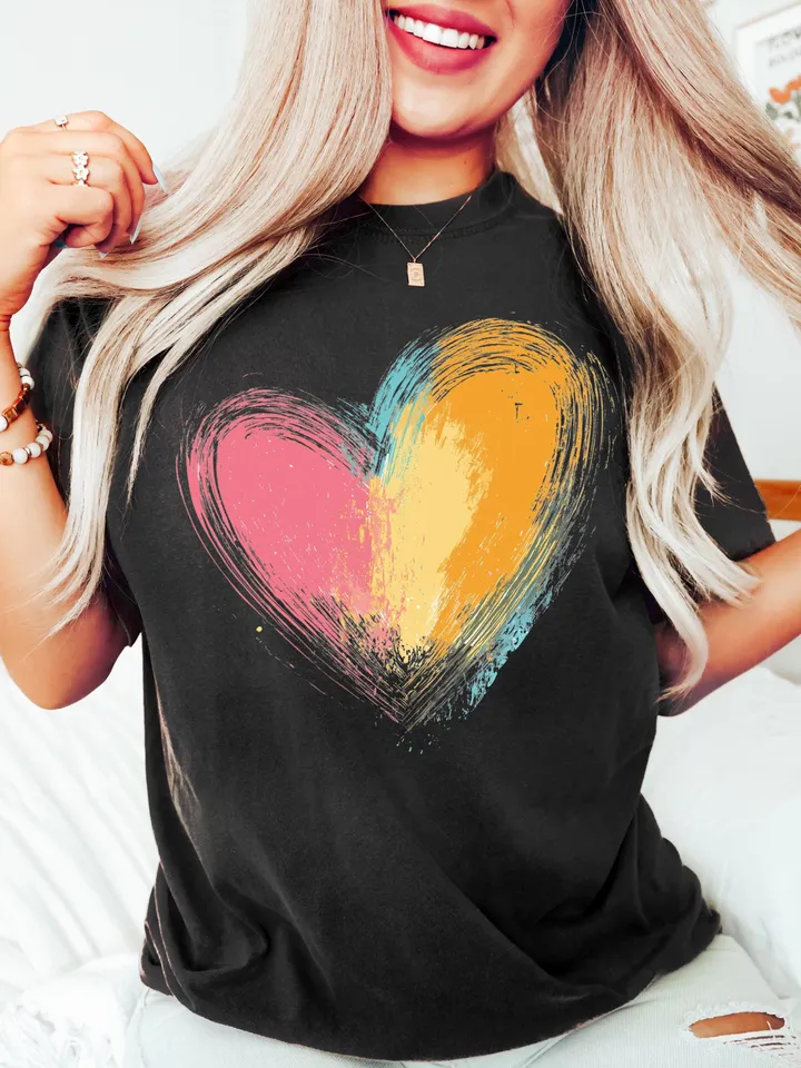 Valentines Day Heart Png, Brushstroke Valentines Png, Retro Valentine Png, Pink, Love Png, Girls Valentine Png, Valentine Shirt Watercolor