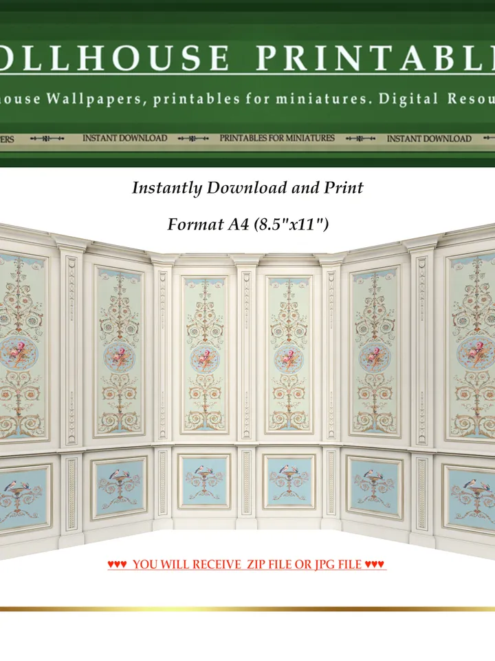 Wallpapers- Set 9 | Printables for Dollhouses and Unique Miniature Projects | Digital Downloads | in Scale 1/12th