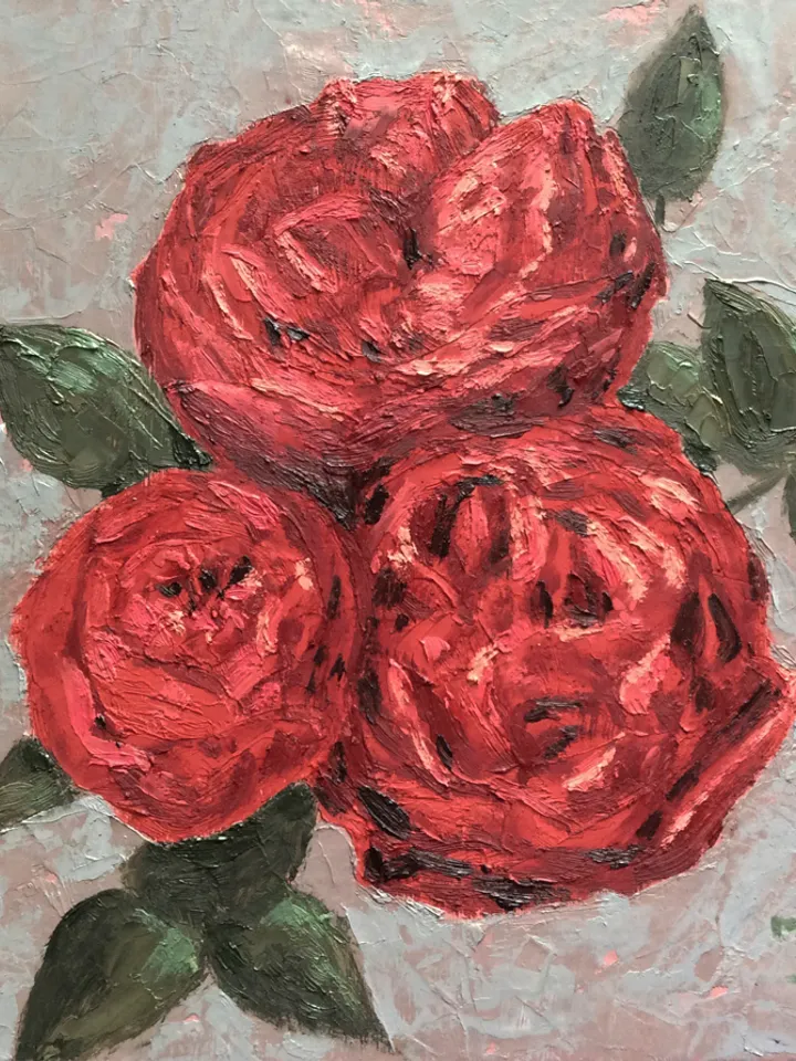 "Red Roses" oil small impasto painting flower stilllife original wall art picture artwork floral