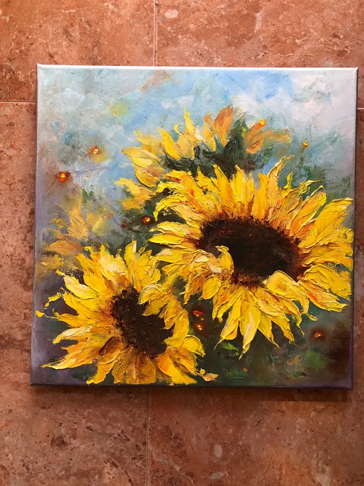 Sunflower Oil Painting Original Floral Painting Sunflowers Wall Art Flowers Painting