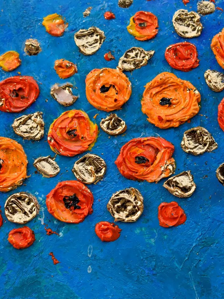 Poppy painting Flower Original Art 7 by 8 inch Orange Wildflowers Floral abstract artwork by Juliya JC