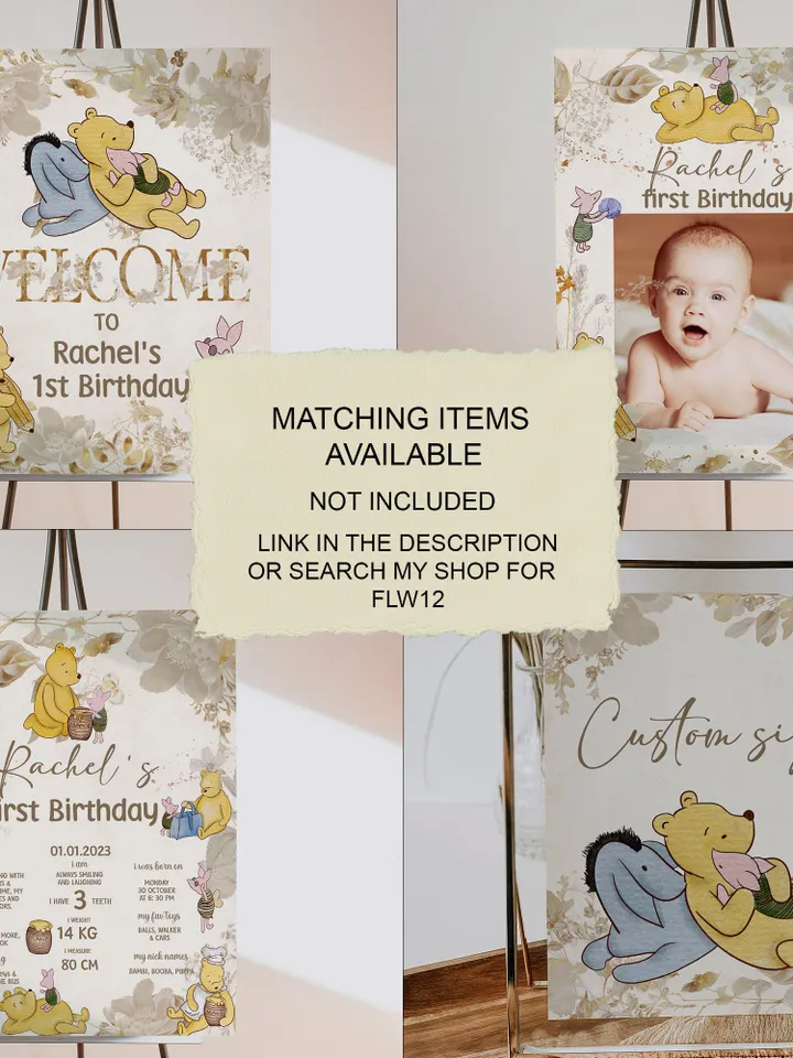 Gable Box Winnie the Pooh; Winnie the Pooh 1st Birthday; Printable Gable Box Label; Winnie the Pooh Party Decoration; flw12