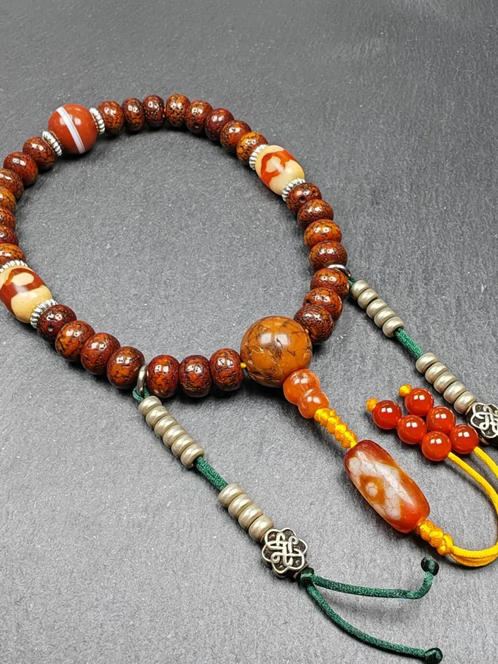 Gandhanra Authentic Tibetan Handhold Wrist Mala - 10mm Old Lotus Seed Beads Bracelet - Best Portable Buddhist Prayer Beads for Meditation