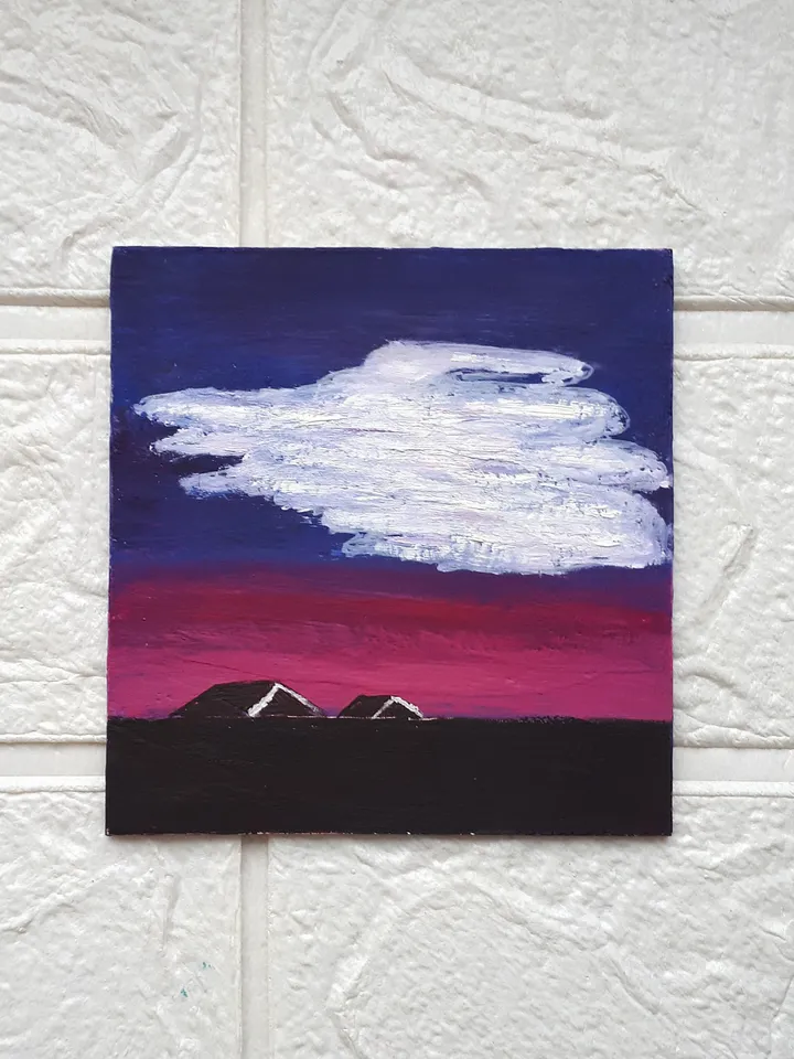 Moon Night Scenery Painting,  Original Oil Miniature