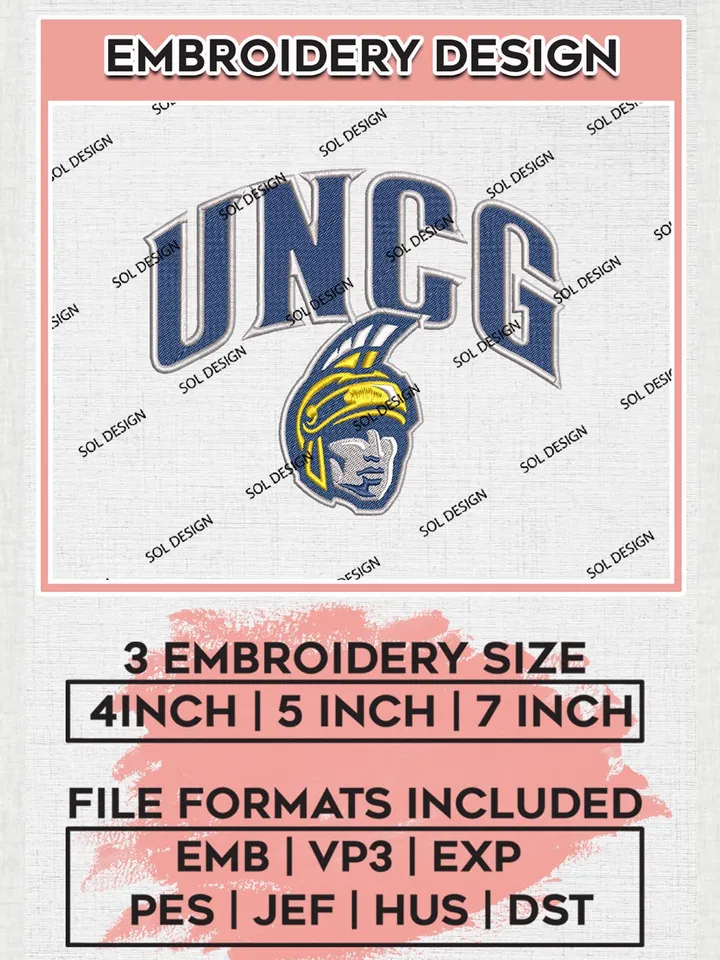 NCAA UNCG Spartans Team Mascot Logo Machine Embroidery Design, NCAA UNC Greensboro Spartans Team Design Design files, NCAA Team Embroidery Designs, NCAA Machine Embroidery Designs, Digital Download