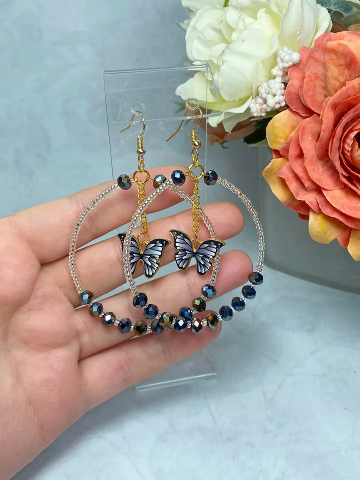 Earrings with butterflies. Handmade jewelry. Individual design.