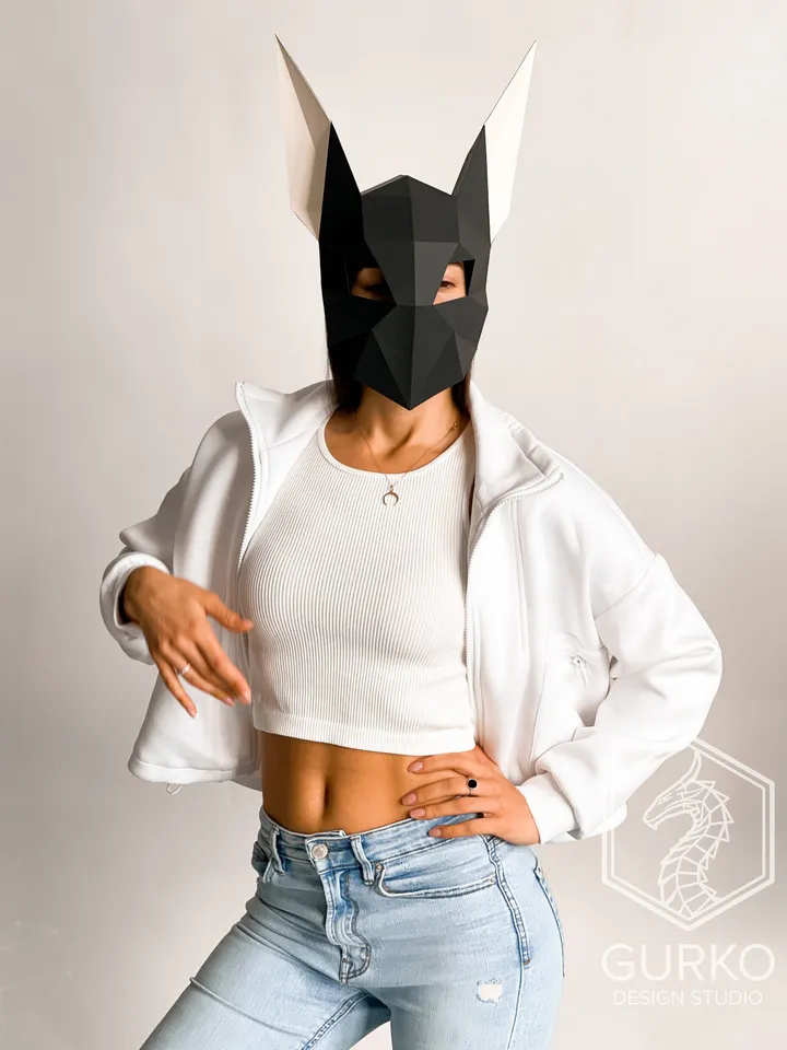Futuristic Rabbit Mask Papercraft, Digital Template, PDF Download, Gurko, 3D Low Poly Animal Mask, DIY Origami, Pepakura, Paper Mask
