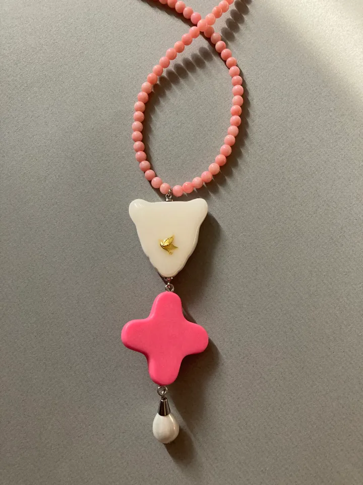Necklace English porcelain pink flower