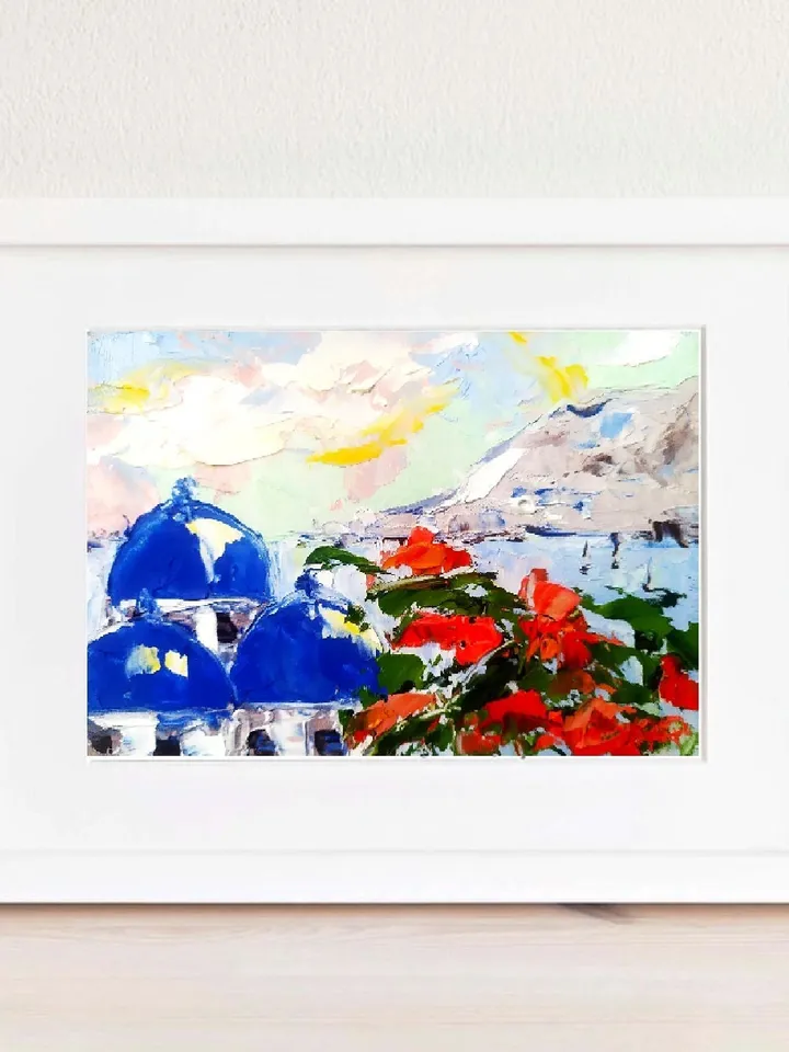 Greece Painting Santorini Oil Painting Original Art Impasto Landscape Greece Wall Art by ArtProkopaloSv