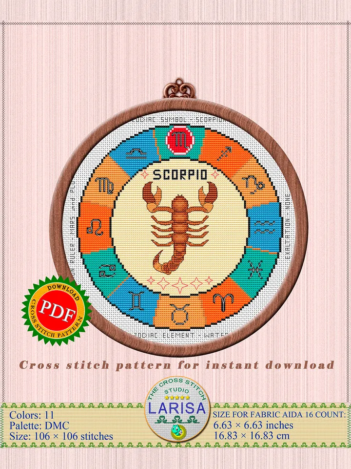 Scorpio Cross Stitch Pattern | Scorpio Zodiac Sign