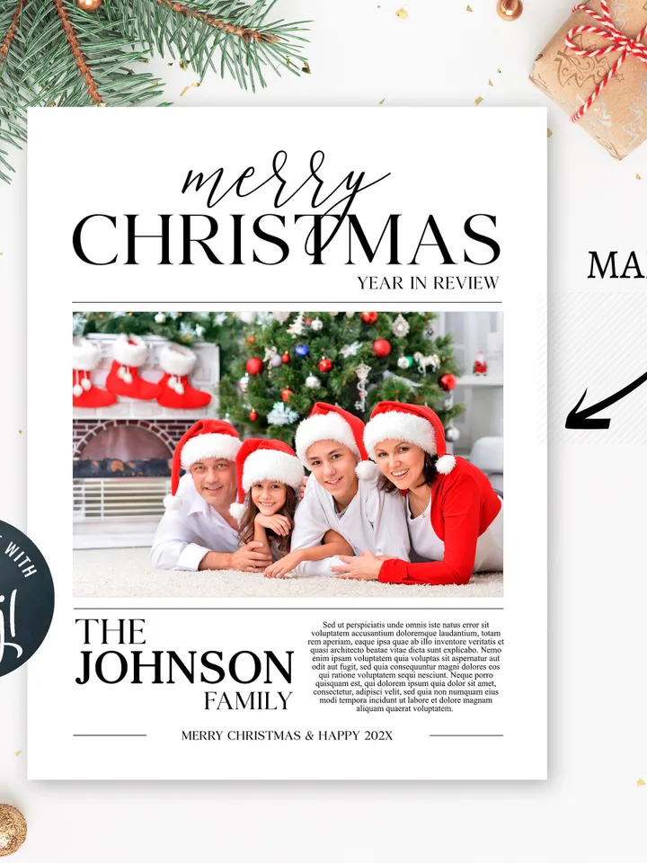 Christmas Newsletter Template, Editable Year In Review Template