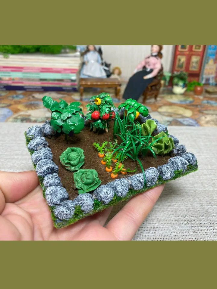Miniature vegetable bed for a doll garden. Dollhouse miniature. handmade. 1:12