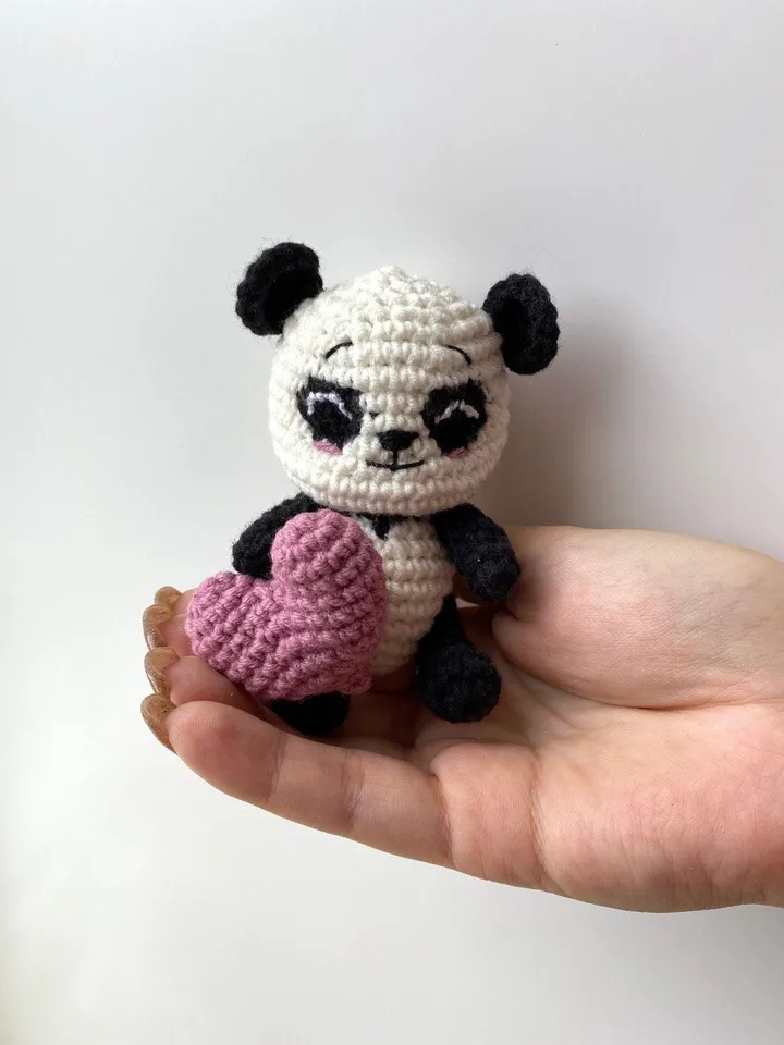 PDF Crochet Pattern Panda in Bag-Heart, Small Toy Pattern, Animal Pattern, Amigurumi bear pattern, TUTORIAL bear in Eng, Valentine's day