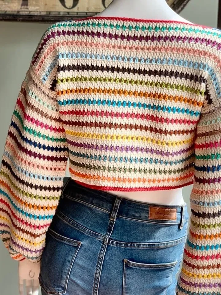 Cropped sweater crochet pattern , colorful sweater, easy sweater, beginner sweater crochet pdf