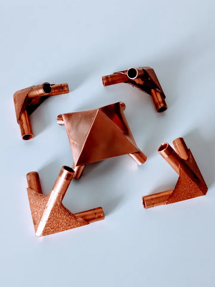Set of copper connectors for the pyramid of healing and meditation. For pipes with an outer diameter of 3/8 inch