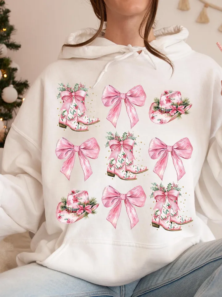 Coquette Cowgirl Pink Christmas PNG, Christmas Season Png, Christmas Cowgirl Bow PNG, Funny Christmas png, Retro Christmas pink western