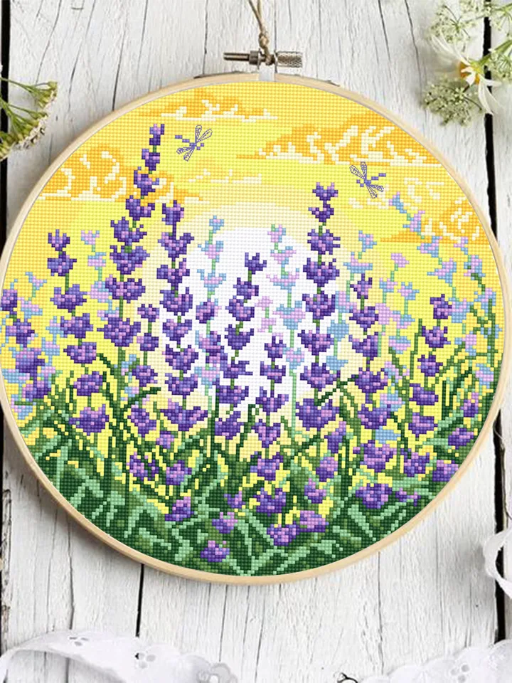 Lavender flower cross stitch pattern download PDF Summer nature cross stitch, Lavender cross stitch chart, Nature hoop art cross stitch #L55