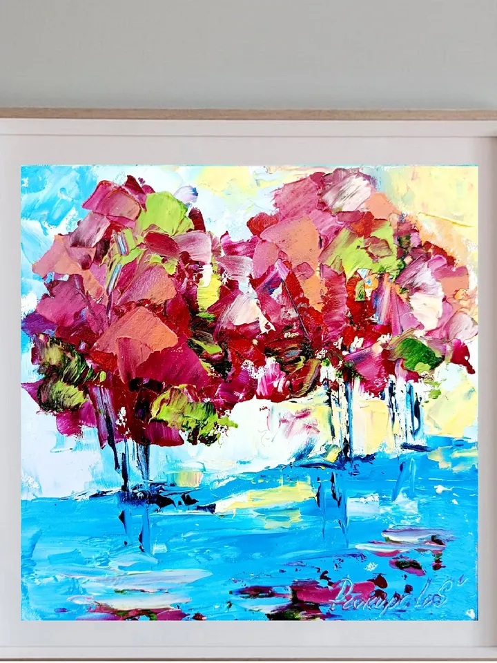 Sakura Tree Painting Original Art Impasto Oil Painting 6x6 Modern Impressionist art Abstract Flower Sakura Tree Cherry Blossom