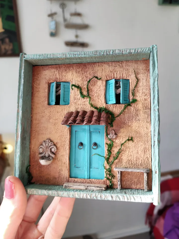 Shadow box 3D painting miniature on the wall Old Italian House