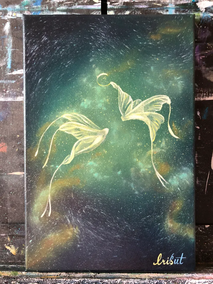 Butterflies Painting Space Artwork Underwater Original Art