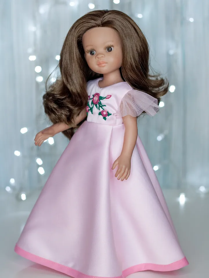 Beautiful pink fluffy dress for Paola Reina doll, Little Darling by Dianna Effner clothes, 13 inch doll clothes