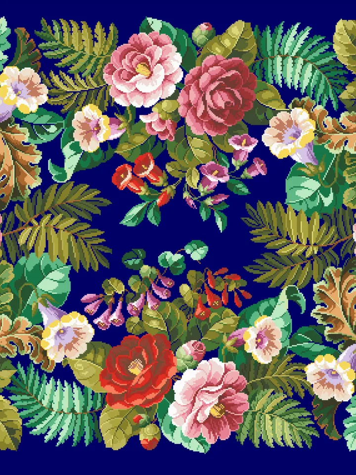 Antique Cross Stitch Pattern Floral Rug Digital Download PDF
