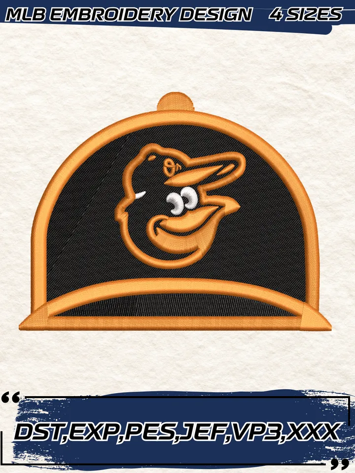 Baltimore Orioles Hat Embroidery Design,MLB Embroidery Design,Machine Embroidery Design File,4 Sizes, Digital Download
