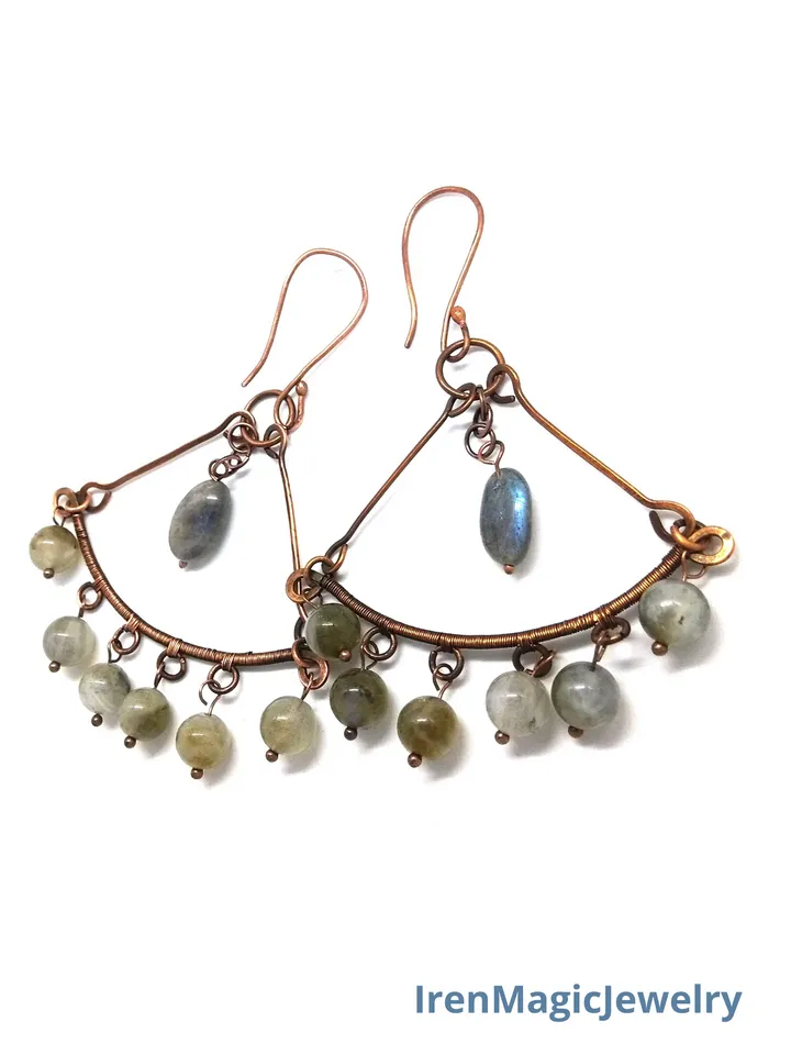 Boho Copper Earrings with Labradorite Beads