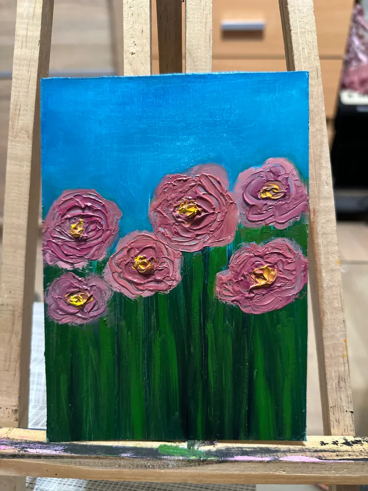 Oil Painting Roses Abstraction Flowers 3D Image of Nature Wall Decor Miniature Cardboard 7x5 inches 18x12 cm New without Frame