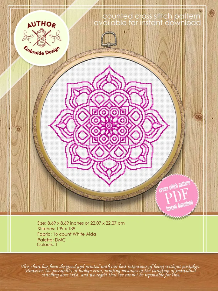 Mandala set cross stitch pattern download PDF, Monochrome mandala embroidery, Mandala digital PDF, Floral ornament cross stitch chart #S13