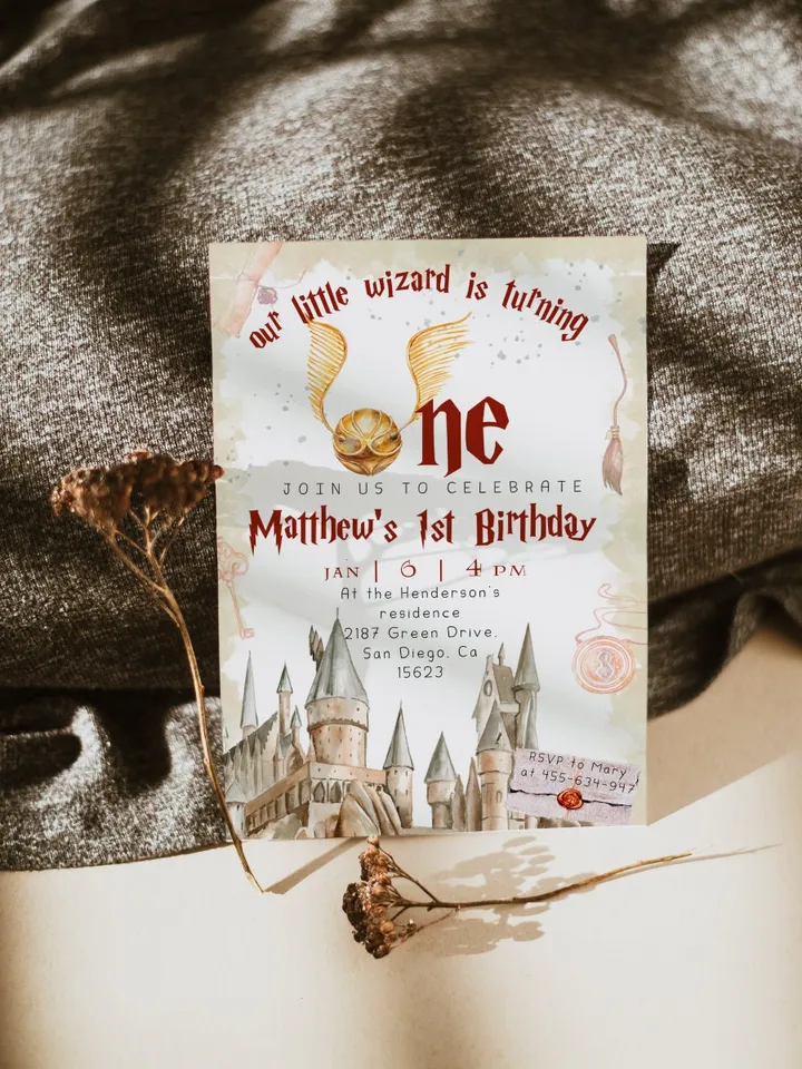 Wizard School 1st Birthday; Magic School Party Invite Template; The Chosen One Wizard Birthday Invitation; Magical First Birthday canva diy