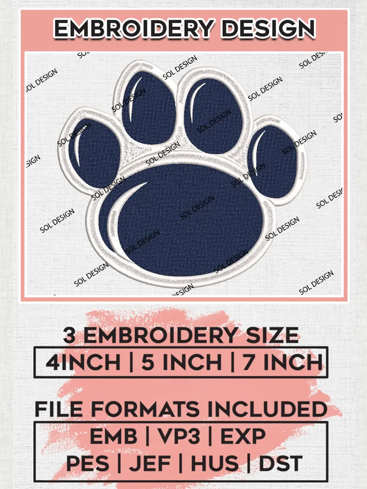 Penn State Nittany Lions Football Team Footprint Logo Embroidery Design Files, NCAA Penn State Nittany Lions Machine Embroidery, NCAA Teams, 3 sizes, NCAA Machine embroidery designs, Digital Download