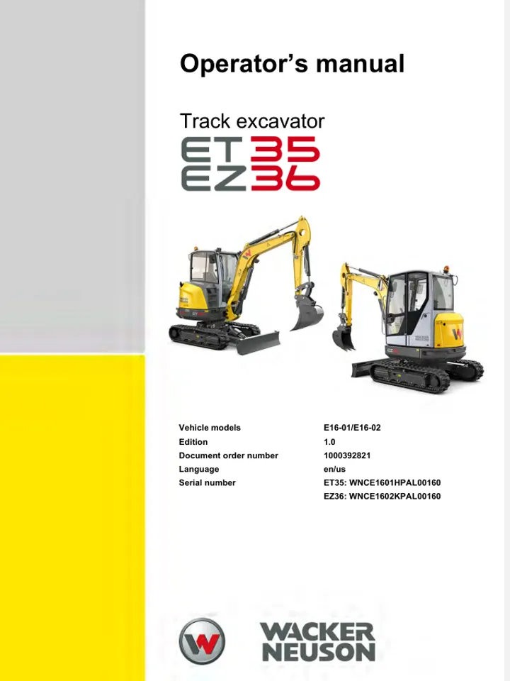 WACKER NEUSON EZ36 TRACKED EXCAVATOR OPERATORS MANUAL